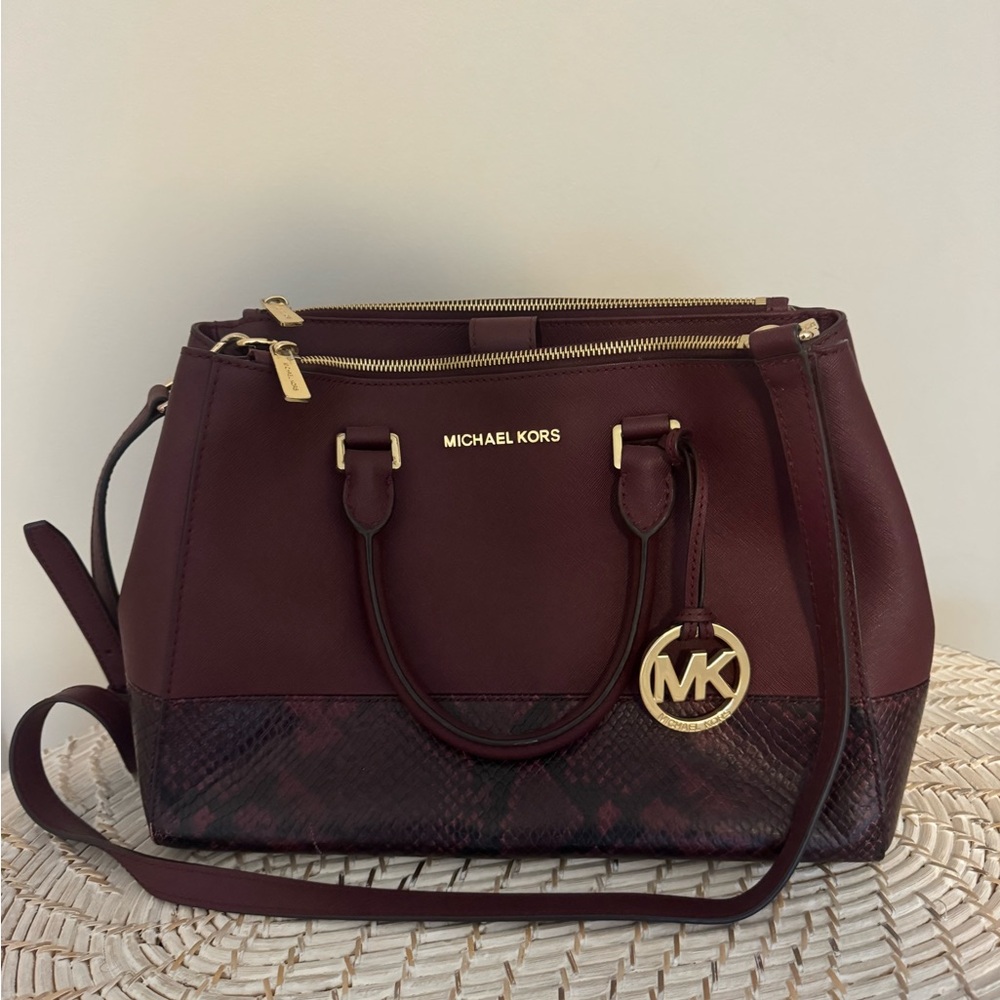 Michael Kors Sutton Maroon Leather Python Detail … - image 2